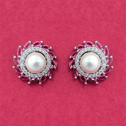 Cz Moti Earring With Rhodium Plating