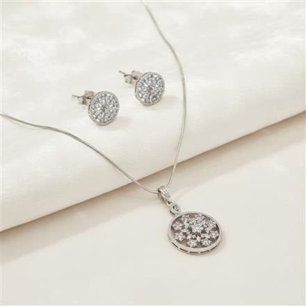Cz Classic Pendant Set With Rhodium Plating