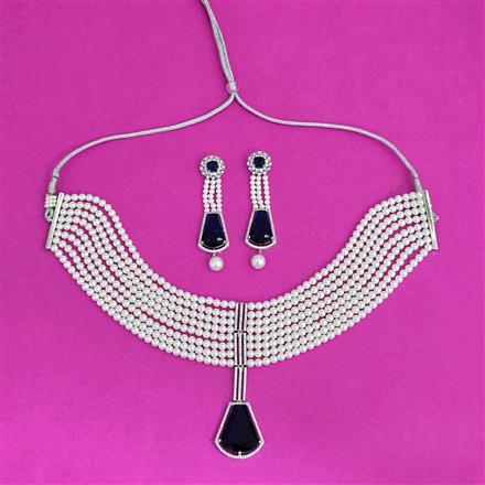 Cubic Zirconia Moti Necklace With Rhodium Plating