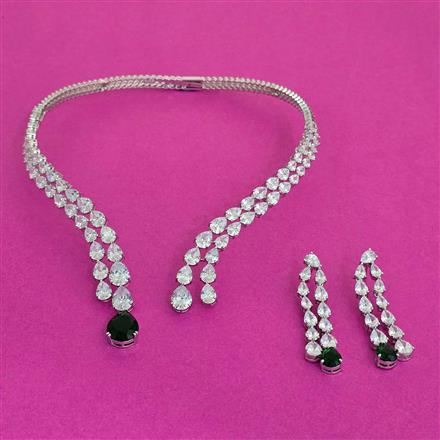 American Diamond Hasli Necklace with Rhodium Plating
