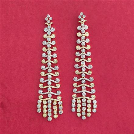 Cz Long Earring With 2 Tone Rhodium Plating