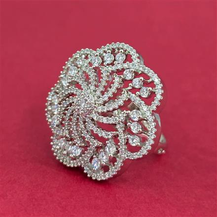 Cz Adjustable Ring With 2 Tone Rhodium Plating