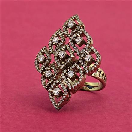 Cz Adjustable Ring With 2 Tone Mehndi Rhodium Plating