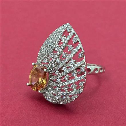 Cubic Zirconia Adjustable Ring With Rhodium Plating