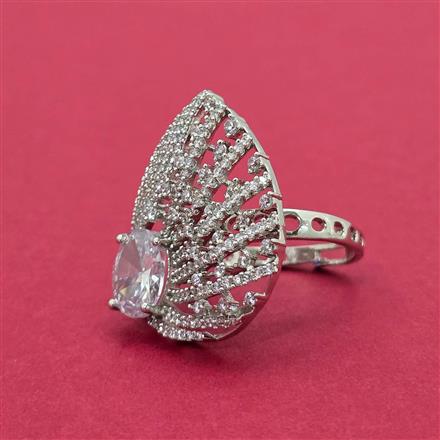Cubic Zirconia Adjustable Ring With Rhodium Plating