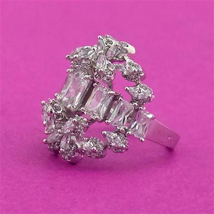 Cubic Zirconia Classic Ring With Rhodium 2 Tone Plating