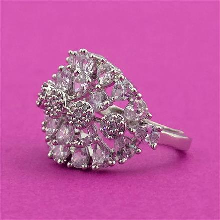 Cubic Zirconia Classic Ring With Rhodium 2 Tone Plating
