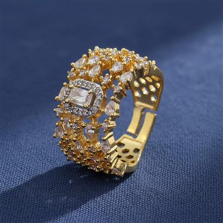 Cubic Zirconia Adjustable Ring With Rhodium 2 Tone Plating