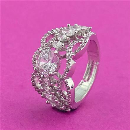 Cubic Zirconia Adjustable Ring With Rhodium 2 Tone Plating