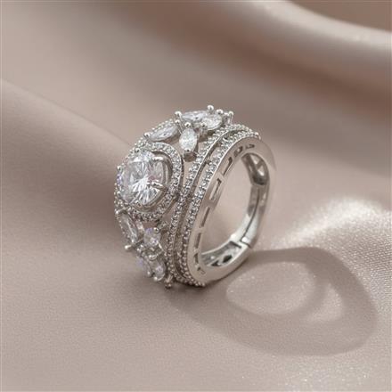 Cubic Zirconia Adjustable Ring With Rhodium 2 Tone Plating