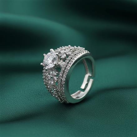 Cubic Zirconia Adjustable Ring With Rhodium 2 Tone Plating