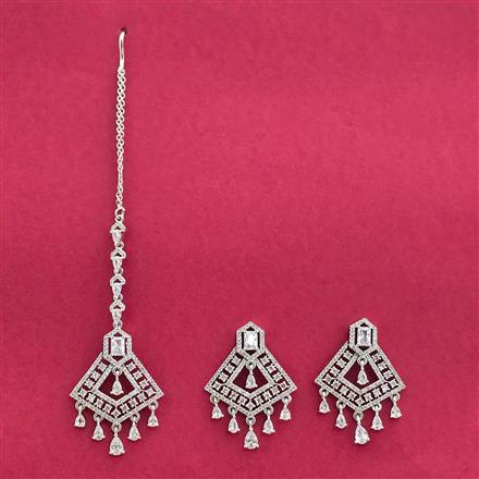 Cz Classic Earring Tikka With Rhodium Plating