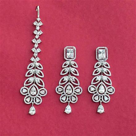 Cz Classic Earring Tikka With Rhodium Plating