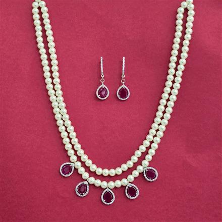 Cz Moti Necklace With Rhodium Plating