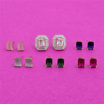 Cz Changeable Earring With 2 Tone Rhodium Plating