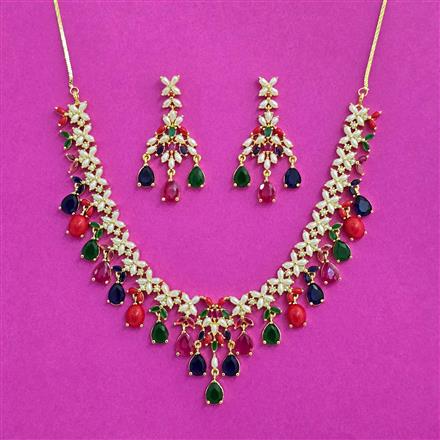Cubic Zirconia Moti Necklace With Gold Plating