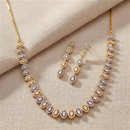 American Diamond Classic Necklace Set With Rhodium 2 Tone Plating