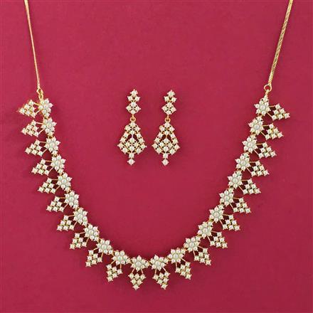 American Diamond Moti Necklace Set With Gold Plating