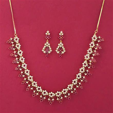 American Diamond Moti Necklace Set With Gold Plating