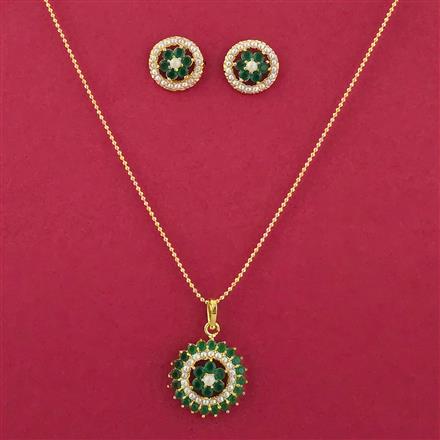 American Diamond Moti Pendant Set With Gold Plating