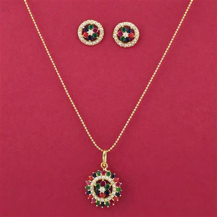 American Diamond Moti Pendant Set With Gold Plating