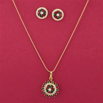 American Diamond Moti Pendant Set With Gold Plating