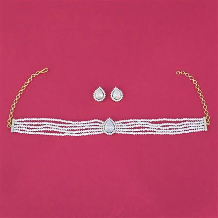 American Diamond Choker Necklace Set With 2 Tone Plating