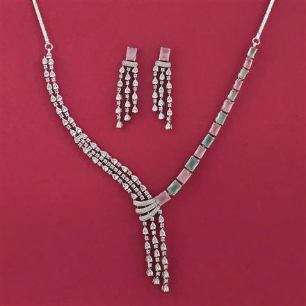American Diamond Classic Necklace Set With Rhodium Plating