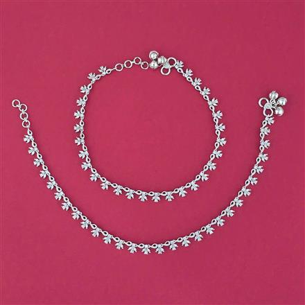 American Diamond Classic Payal With Rhodium 2 Tone Plating