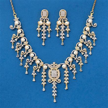 Cz Classic Necklace With 2 Tone Rhodium Plating