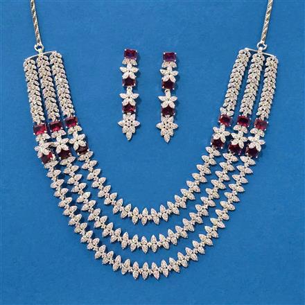 Cz 3 Line Necklace With Rhodium Plating