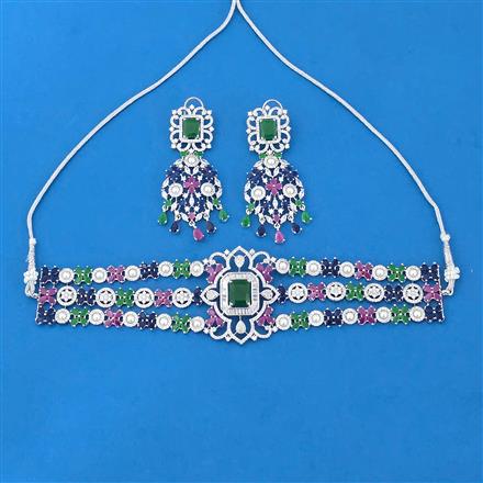 Cubic Zirconia Choker Necklace Set With Mehndi Plating