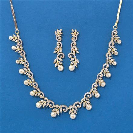 Cz Moti Necklace With 2 Tone Rhodium Plating
