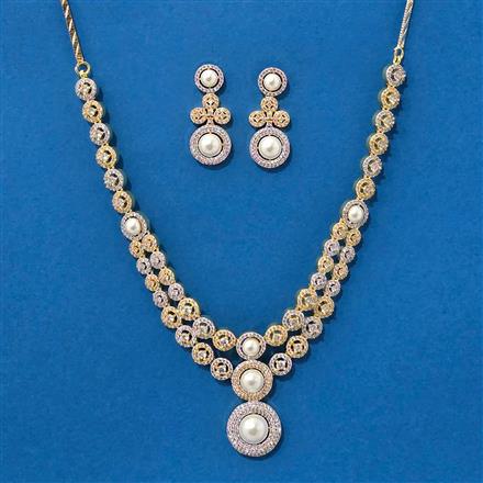 Cz Moti Necklace With 2 Tone Rhodium Plating