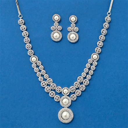 Cz Moti Necklace With 2 Tone Rhodium Plating