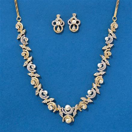 Cz Moti Necklace With 2 Tone Rhodium Plating