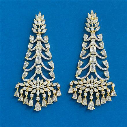 Cz Classic Earring With 2 Tone Rhodium Plating