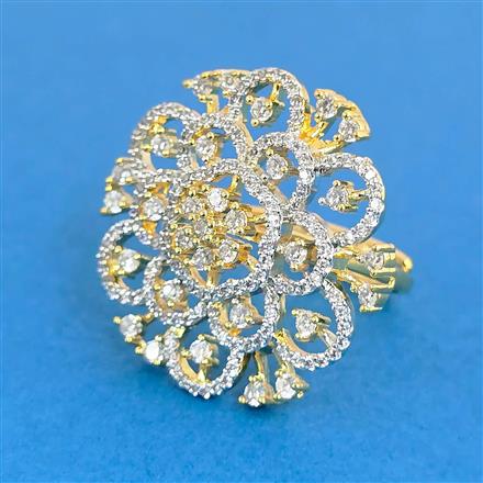 Cz Adjustable Ring With 2 Tone Rhodium Plating
