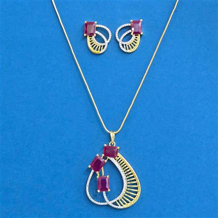 Cubic Zirconia Classic Pendant Set With 2 Tone Plating