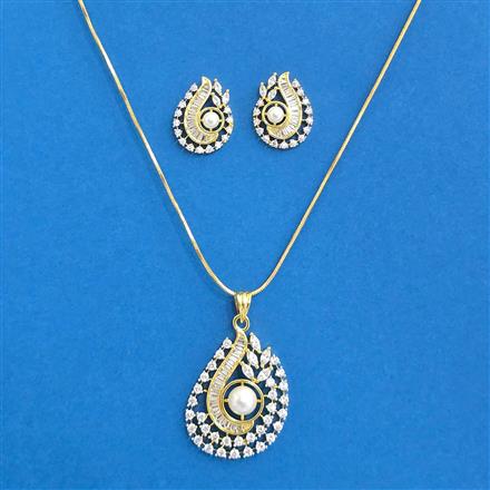 Cz Chain Pendant Set With 2 Tone Rhodium Plating