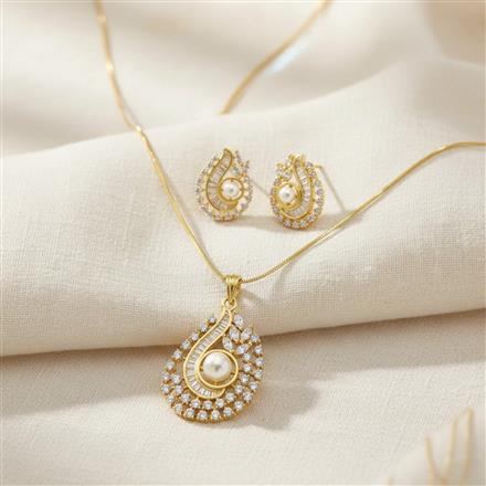 Cz Chain Pendant Set With 2 Tone Rhodium Plating