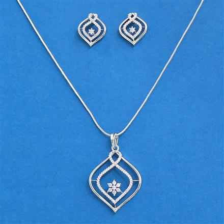 Cz Chain Pendant Set With Rhodium Plating