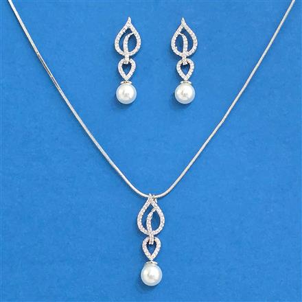 Cz Chain Pendant Set With Rhodium Plating