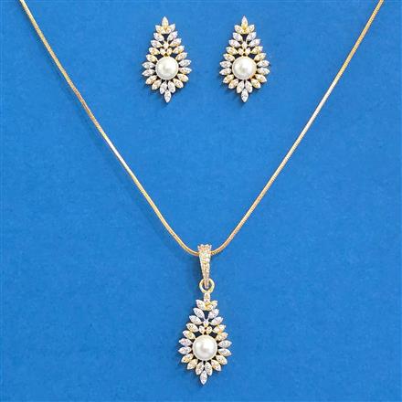 Cz Chain Pendant Set With 2 Tone Plating