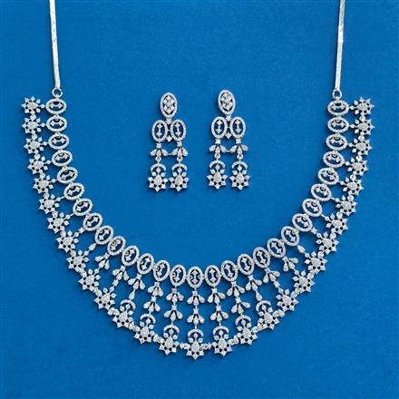 Cz Classic Necklace With 2 Tone Rhodium Plating