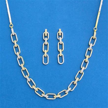 Cubic Zirconia Delicate Necklace Set With 2 Tone Plating