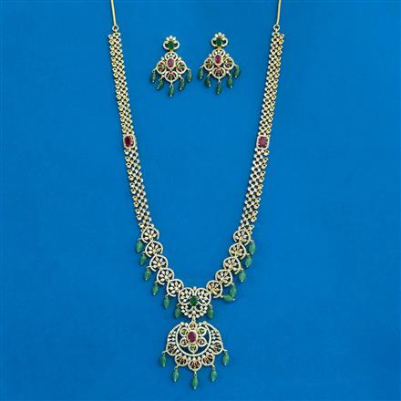 Cubic Zirconia Long Necklace Set With Gold Plating