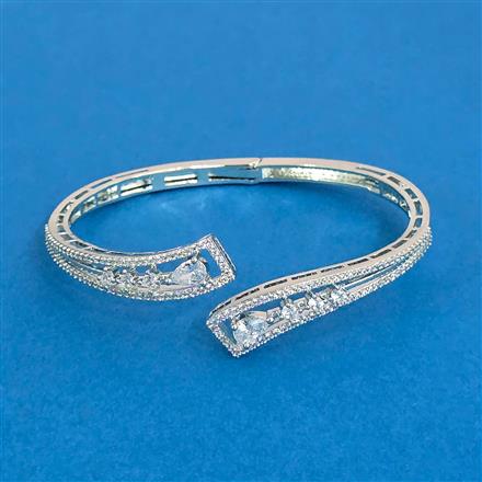 Cubic Zirconia Classic Kada With Rhodium 2 Tone Plating