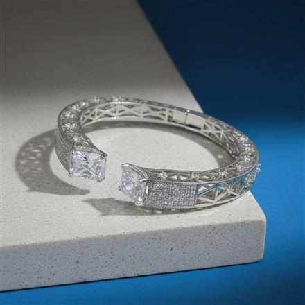 Cubic Zirconia Classic Kada With Rhodium 2 Tone Plating