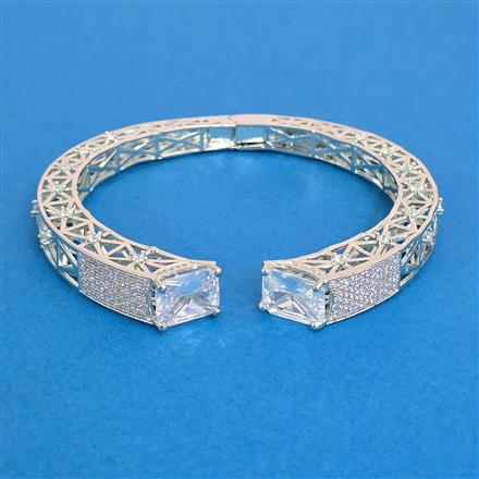 Cubic Zirconia Classic Kada With Rhodium 2 Tone Plating